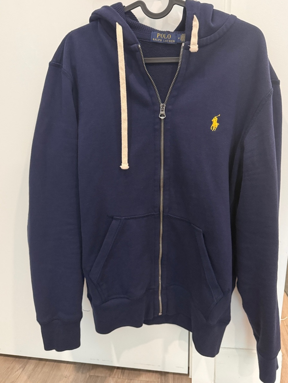Ralph Lauren Navy Zip-Up Hoodie with Yellow Logo